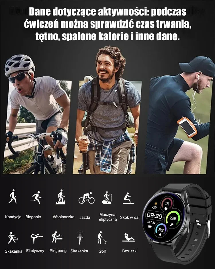 Zegarek sportowy D18 z monitorowaniem tętna i ciśnienia krwi