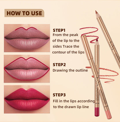 💄🎨Zestaw 12 kolorowych, odpornych na rozmazywanie kredek do ust