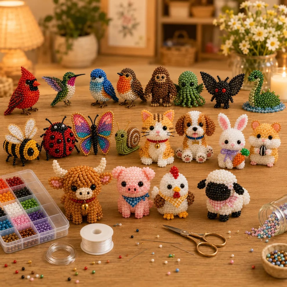 🏆Wyprzedaż czasowa 🧵✨Zestaw do rękodzieła w kształcie małych zwierzątek z koralikami 3D